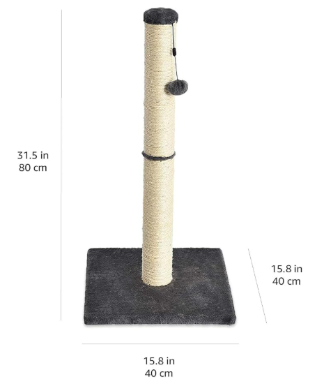 Amazon Basics Arbre à chat d'intérieur standard avec jouet suspendu, gris, 80 cm