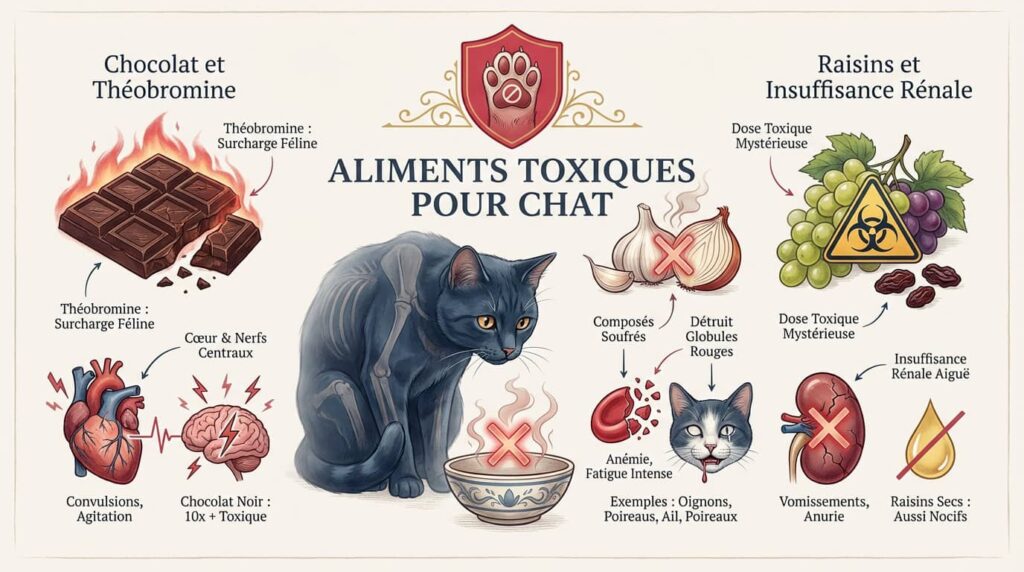 Illustration des aliments toxiques pour chat